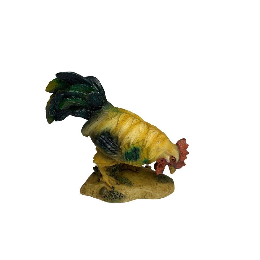Vintage Style Resin Rooster Figurine Yellow Pecking Chicken Farmhouse‎ Decor